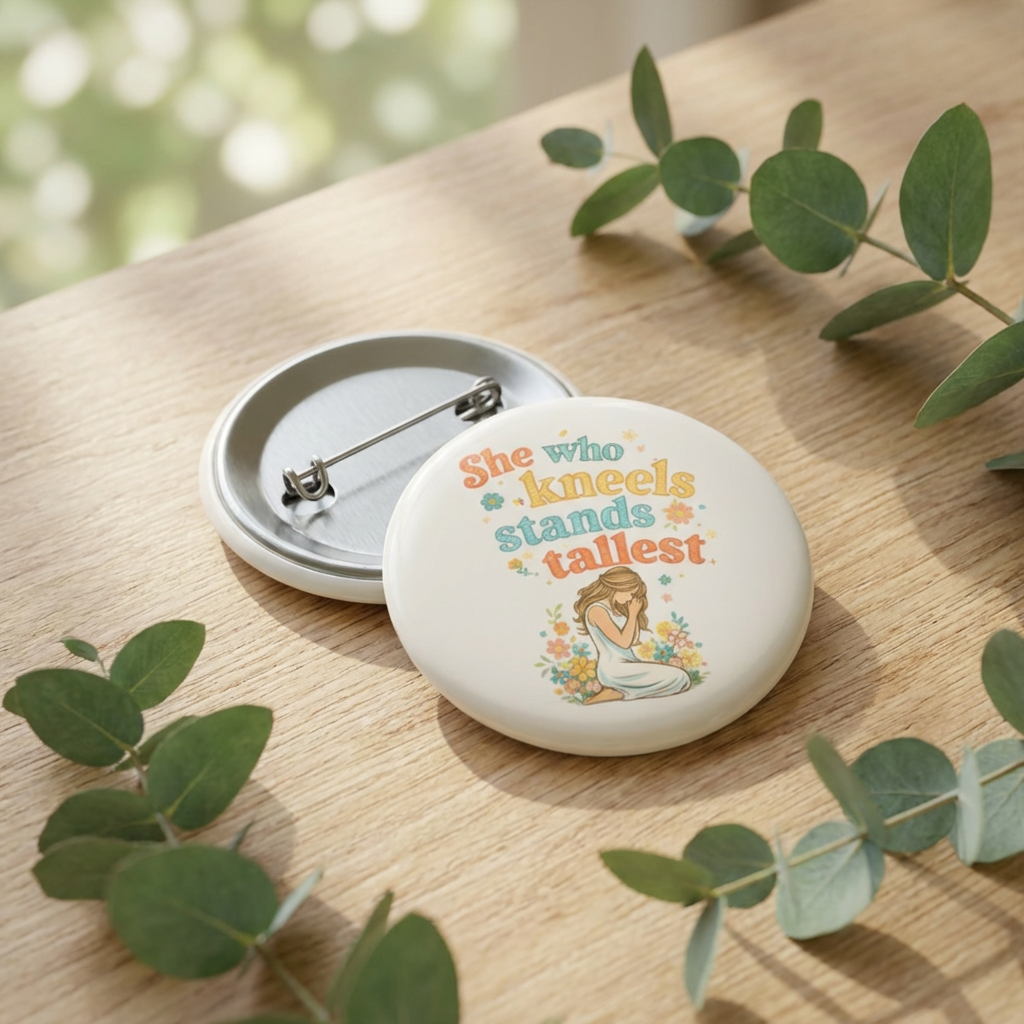 She Who Kneels Stands Badge Button Pin