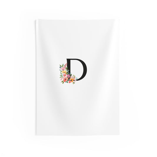 Letter "D" Floral Indoor Wall Flag Tapestry
