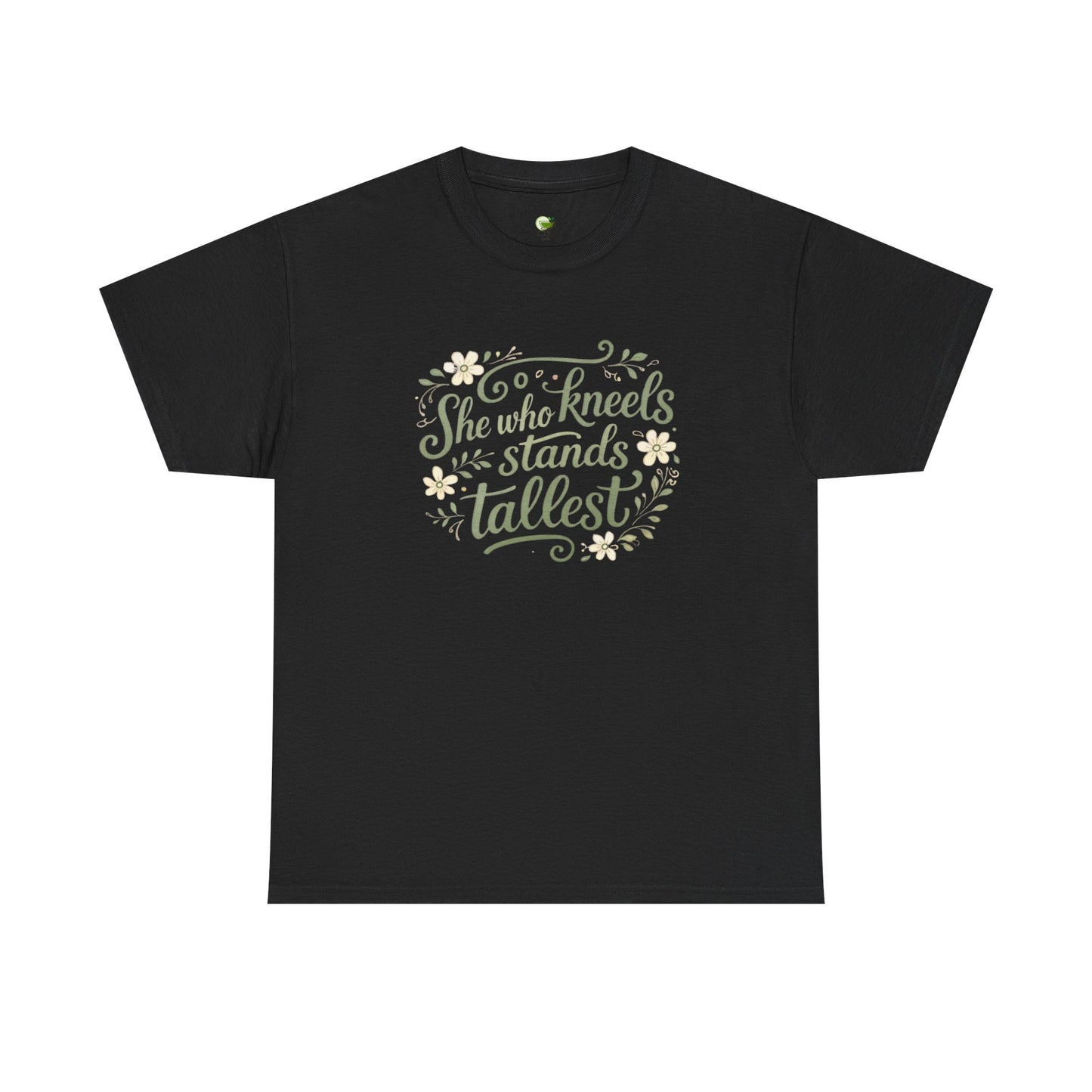 Black t-shirt with motivational quote design on a white background