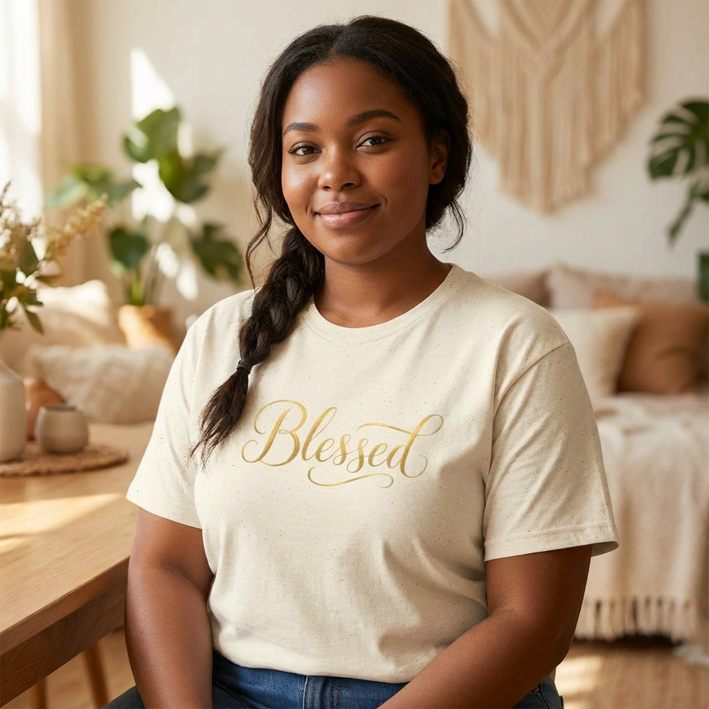 C.I.N. Gifts Gold Script "Blessed" Graphic T-shirt