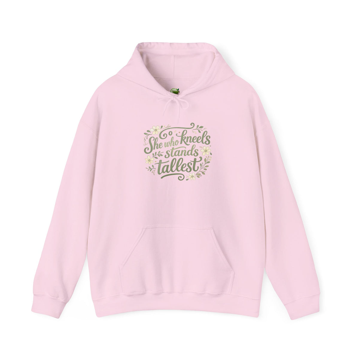 "She Who Kneels Stands Tallest" Script Floral Hoodie