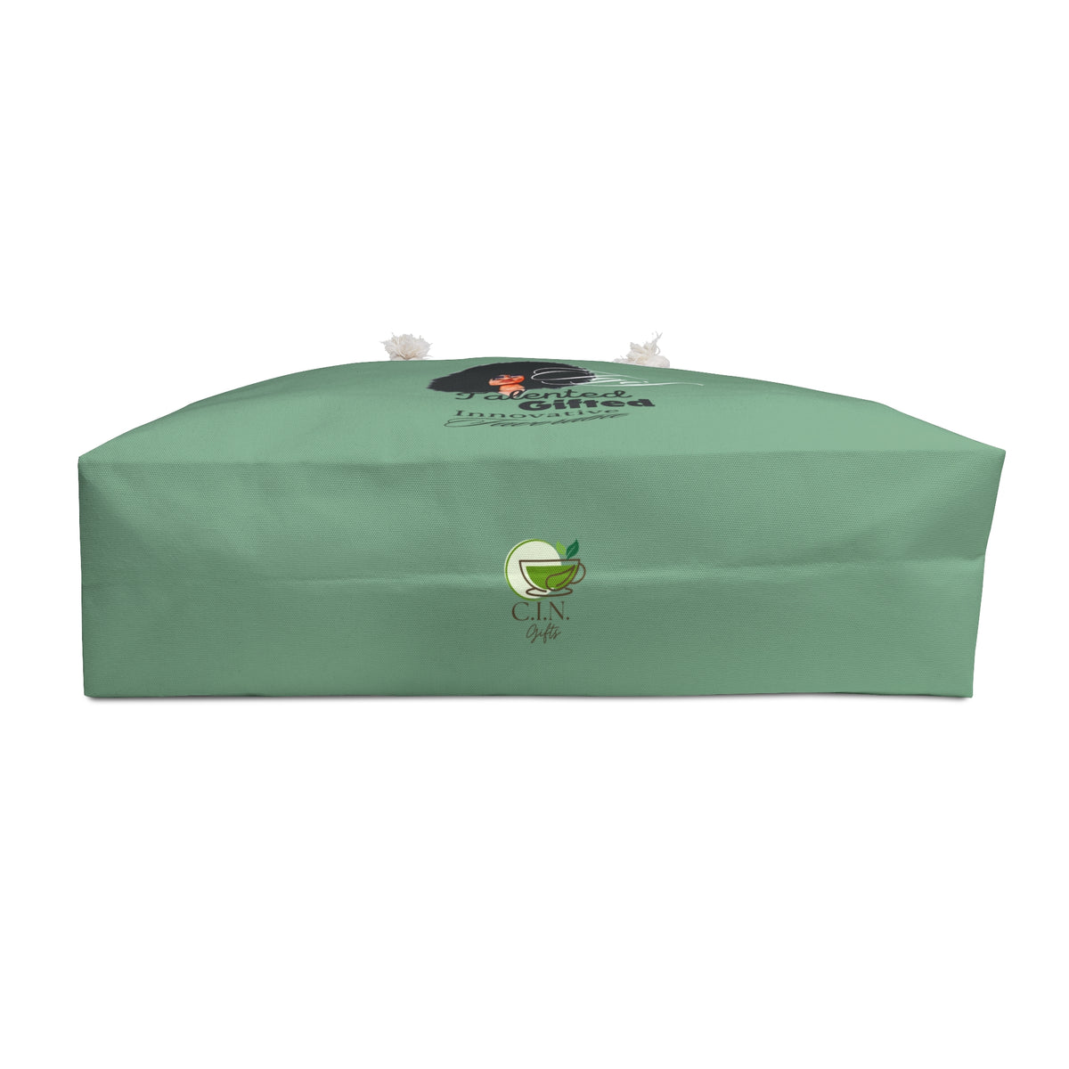 Weekender Bag Empowered Afro Woman 'Talented.Gifted.Innovative.Favorable' Sage Green Travel Tote
