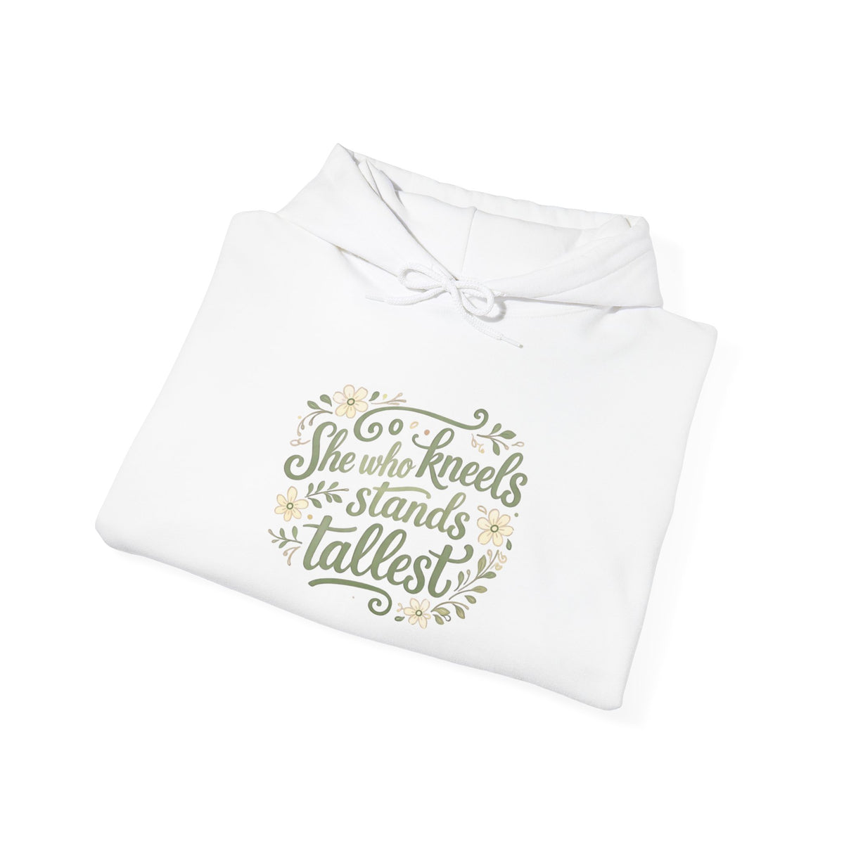 "She Who Kneels Stands Tallest" Script Floral Hoodie