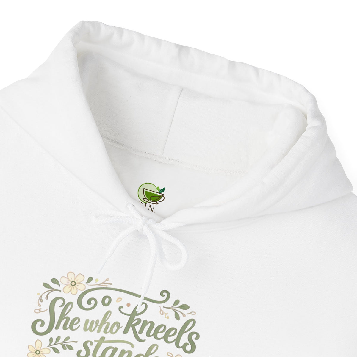 "She Who Kneels Stands Tallest" Script Floral Hoodie