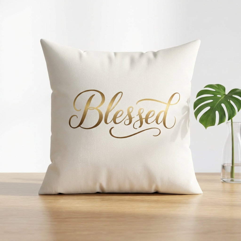 Blessed Gold Script Decorative Throw Pillow