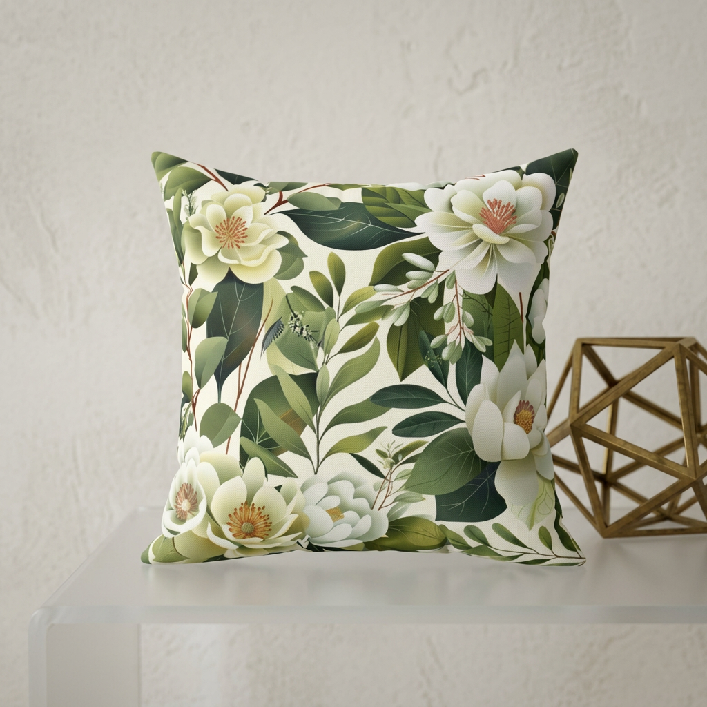 Magnolia Floral Botanical Throw Pillow