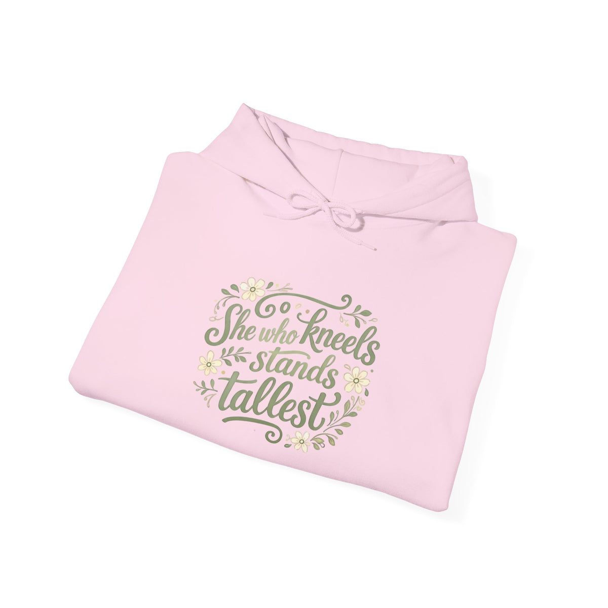 "She Who Kneels Stands Tallest" Script Floral Hoodie