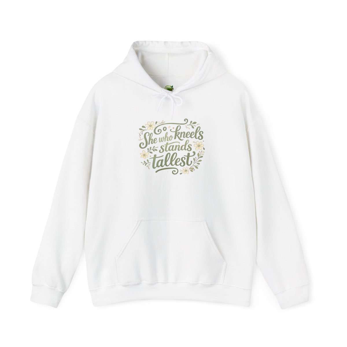 "She Who Kneels Stands Tallest" Script Floral Hoodie