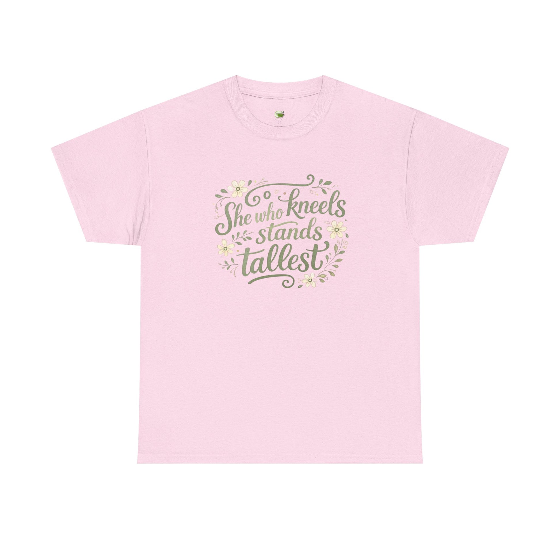 Pink t-shirt with motivational quote on a white background